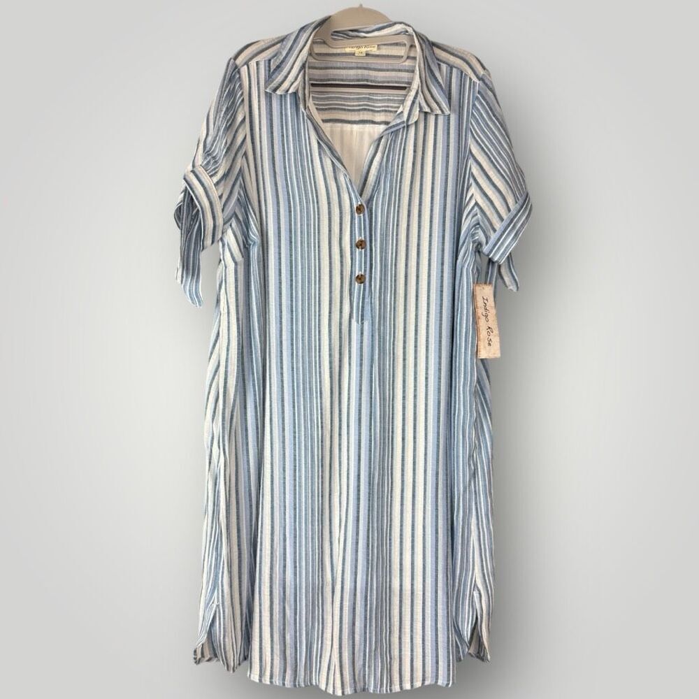 INDIGO ROSE Short Sleeve Blue and White Striped Shirt Dress | NWT | Size 1X